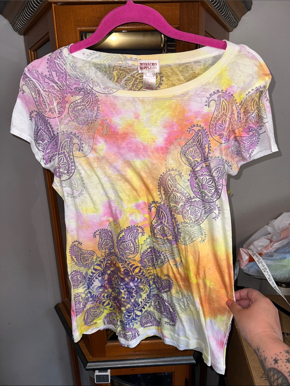 Mossimo Supply Co. Women's Tie-Dye Paisley Short Sleeve Tee - White/Purple/Pink
